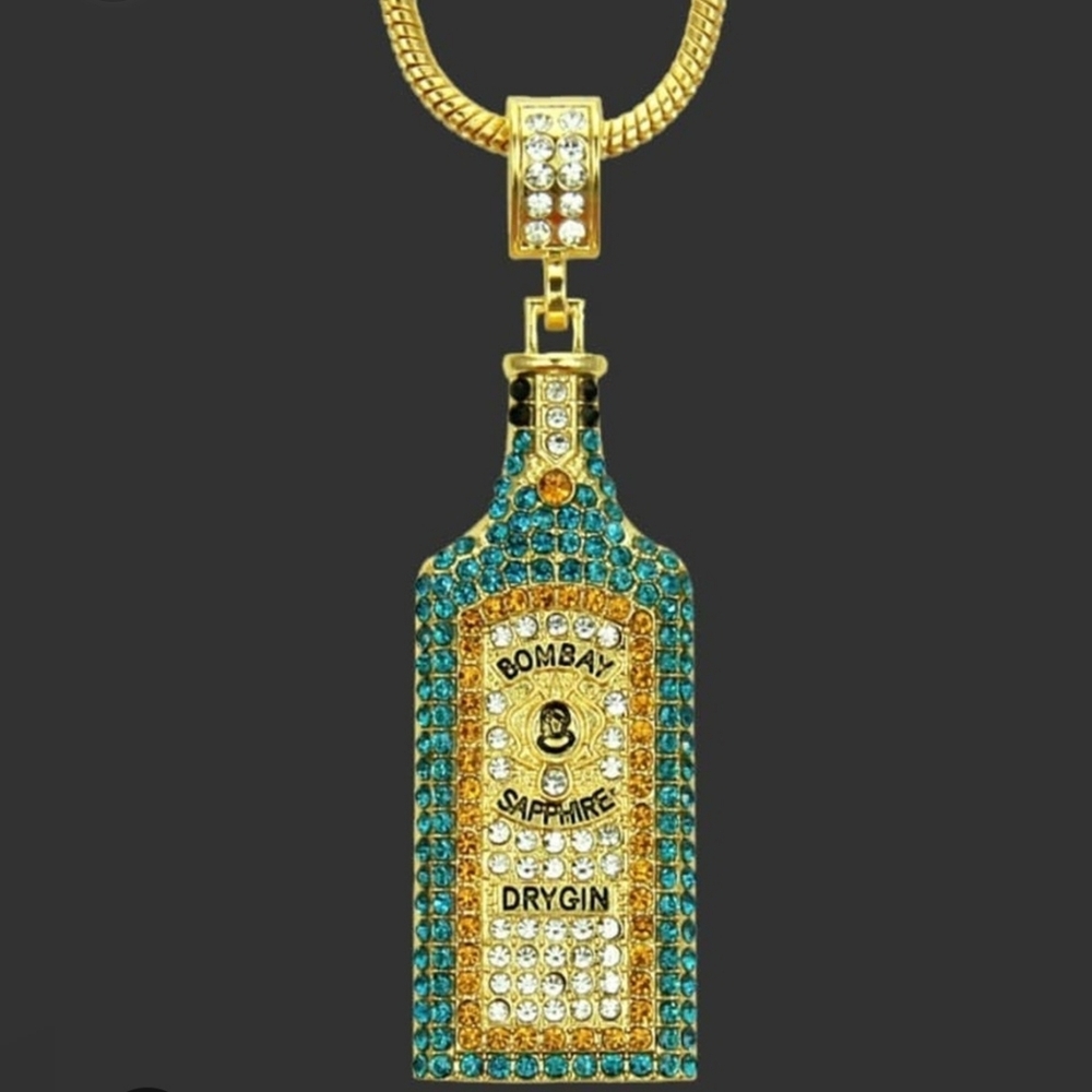 Bombay Gold and Teal Bottle Pendant - Picture 2 of 5